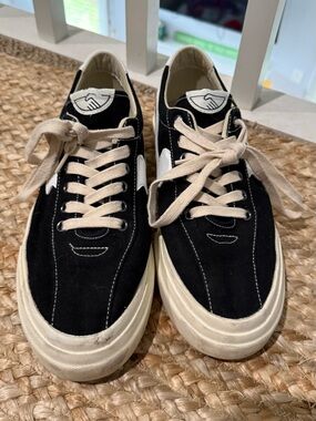 Stepney Workers Club  Black Suede Sneakers with Cream Accents
